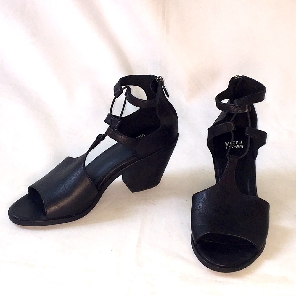 EILEEN FISHER Lou Block Heel Sandal Shoes Zip Back - Picture 6 of 12